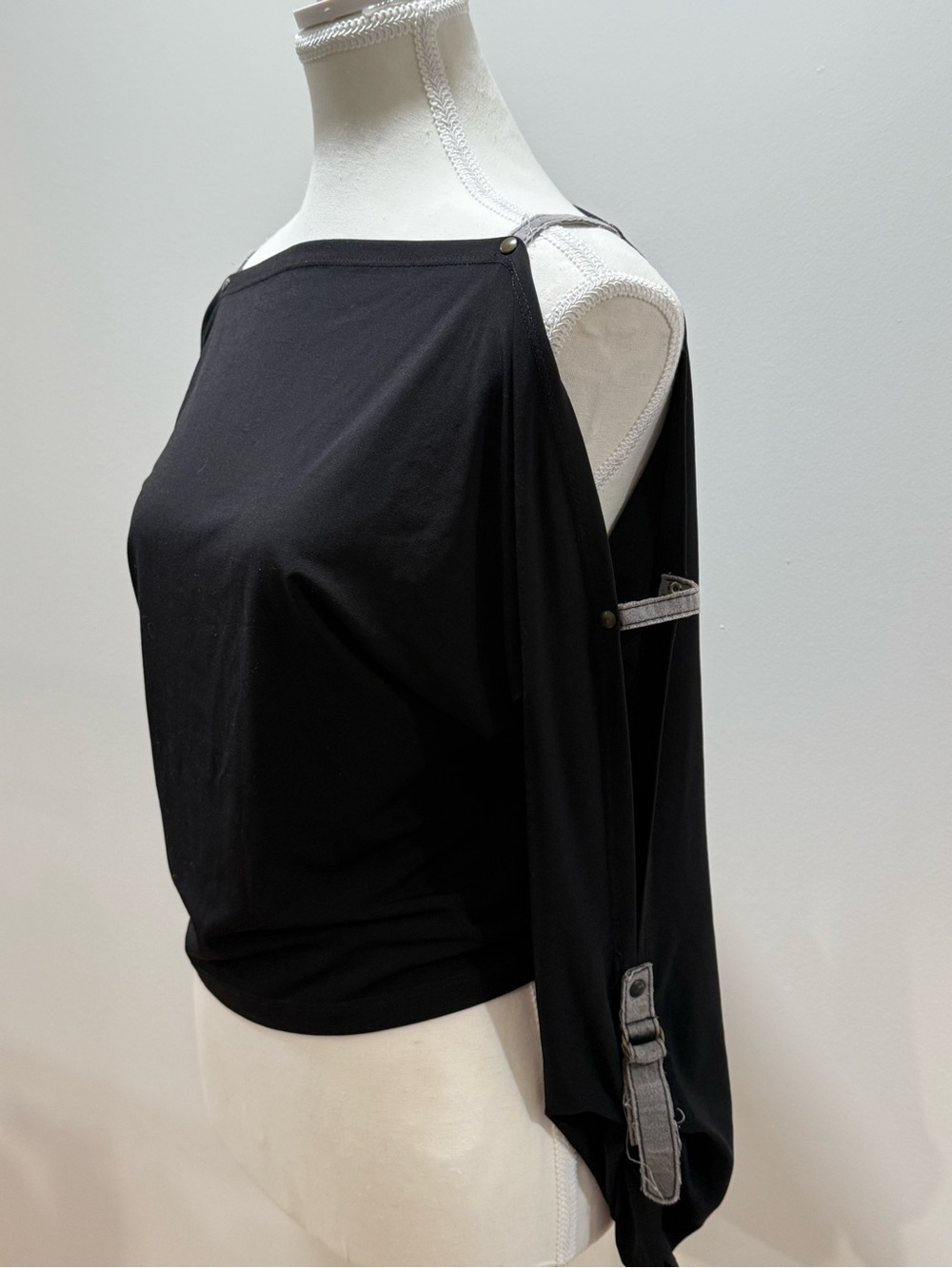 Black Cold-Shoulder Women's Top with Buckle Strap